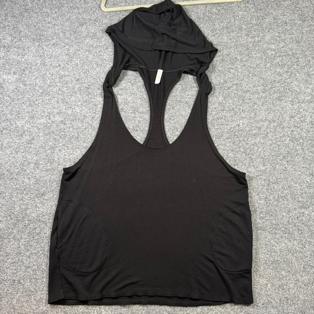 Free People FP Movement Tank Top Womens Large Black Hooded Racerback Activewear